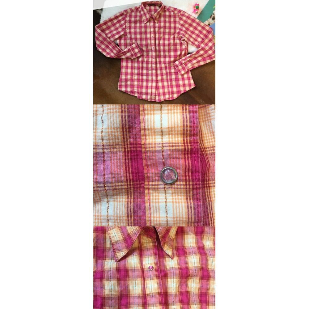 Aura Wrangler Snap Shirt Size‎ Medium Striped Plaid Western Cowgirl